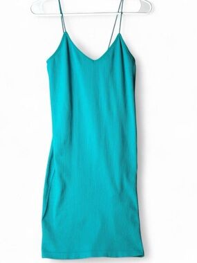Ribbed Bodycon Dress Turquoise Large Vacation Summer